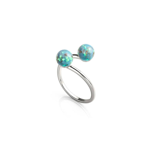 Himmelblau | 925er Sterlingsilber | Glühwürmchenglas | Unendlichkeits-Helix-Ring